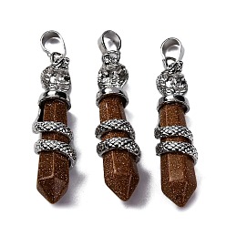 Камень с Пылевым Золотом Синтетические голдстоуновские подвески, латунь прелести, без свинца и без кадмия, 46~47x11~12x11 мм, отверстие : 8x5 мм