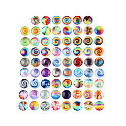 Others Glass Cabochons, with Self-Adhesive, for DIY Jewelry Making, Half Round with Mixed Patterns, Mixed Color, Geometric Pattern, 25x6mm, 70 styles, 70pcs/bag.
