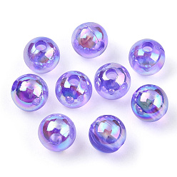 Blue Violet Transparent Acrylic Beads, AB Colors Plated, Round, Blue Violet, 10mm, Hole: 1.8mm, about 950pcs/500g