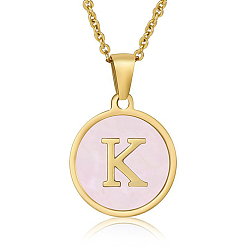 Letter K Natural Shell Initial Letter Pendant Necklace, with Golden Stainless Steel Cable Chains, Letter K, 17.72 inch(45cm)