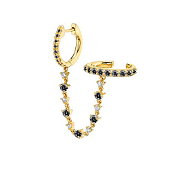 Черный Латунные кубических серьги циркония обруч, цепочка-оберег, золотые, чёрные, 55x10 мм