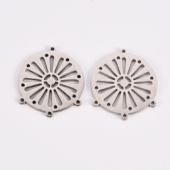 Edelstahl Farbe Anlaufgeschützt 304 Verbindungsstücke für Kronleuchterkomponenten aus Edelstahl, Laserschnitt, flach rund mit Blume, Edelstahl Farbe, 23.5x20x1 mm, Bohrung: 1 mm