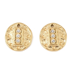 Настоящее золото 14K 304 прелести нержавеющей стали, со стразами, плоский круглый шарм, реальный 14 k позолоченный, 15x14x3.5 мм, отверстие : 1.4 мм