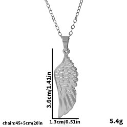 Серебро 304 Женские подвески в виде крыльев ангела из нержавеющей стали, серебряные, 17.72 дюйм (45 см)