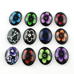 (52) Непрозрачная лаванда Цветочный узор стекла овальной Flatback кабошоны для поделок проектов, разноцветные, 40x30x8 мм