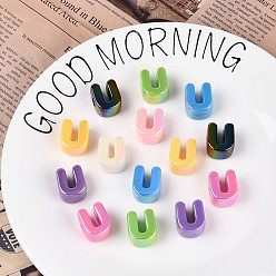 Letter U УФ-покрытие непрозрачные акриловые европейские бусины, бусины с большим отверстием, разноцветные, Буква U, 20.5x17.5x13.5 мм, отверстие : 6 мм