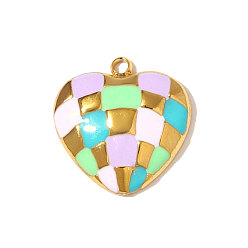 Настоящее золото 18K 304 нержавеющей стальной эмали подвески, сердце прелести, зеркальная полировка, ионное покрытие (ip), реальный 18 k позолоченный, 15x15 мм