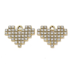Golden Alloy Rhinestone Pendants, Heart Charms, Golden, 16.5x21x2mm, Hole: 1.8mm