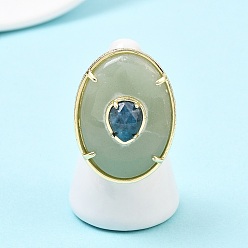 Зеленый Авантюрин Овальные кольца-манжеты с натуральным зеленым авантюрином и апатитом, с латунной фурнитурой , золотые, 34.5x26 мм