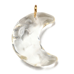 Clear Transparent Resin Moon Pendants, Crescent Moon Charms with Light Gold Plated Iron Loops, Clear, 28x20x9.5mm, Hole: 1.8mm