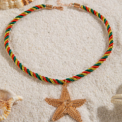 Разноцветный Кулон в виде морской звезды из морского сплава, ожерелье из витого хлопкового шнура., золотые, красочный, 16.73 дюйм (42.5 см), Кулон : 56x50 мм