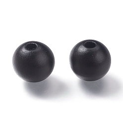 Black Painted Natural Wood Beads, Round, Black, 16mm, Hole: 4mm