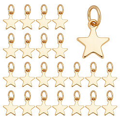 Настоящее золото 18K 60 шт. 304 подвески из нержавеющей стали, с прыжковых колец, звезда очарование, реальный 18 k позолоченный, 10~12x8x0.8 мм, отверстие : 1.4 мм