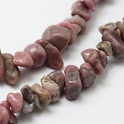 Pink Natural Rhodonite Beads Strands, Chip, Pink, 3~5x7~13x2~4mm, Hole: 0.4mm, 32 inch