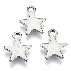 Нержавеющая Сталь Цвет Не тускнеющие 201 подвески из нержавеющей стали, лазерная резка, штамповка пустой метки, звезда, цвет нержавеющей стали, 10.5x9x0.7 мм, отверстие : 1.4 мм