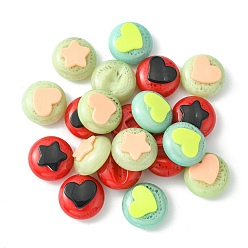 Mixed Color Two Tone Opaque Acrylic Cabochons, for DIY Elastic Hair Tie Accessories Making, Flat Round with Heart/star, Mixed Color, 25x13~14mm, Inner Size: 20x7mm