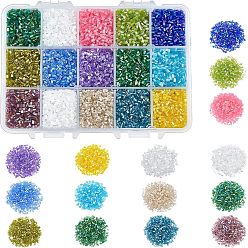 Mixed Color 300g 15 Colors 11/0 Two Cut Glass Seed Beads, Hexagon, Mixed Style, Mixed Color, 2.2mm, Hole: 0.5mm, 20g/color