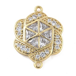 Настоящее золото 18K Стойка покрытие латунь прозрачный кубический цирконий цветок соединительные подвески, долговечный, без свинца и без кадмия, реальный 18 k позолоченный, 24x17.5x5 мм, отверстие : 1.2 мм