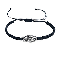 Noir Bracelets ajustables en cordon de nylon tressé, bijoux en alliage Notre-Dame de Guadalupe pour femmes et hommes, noir, 11.02 pouce (28 cm)