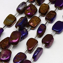 С Фиолетовым Покрытием Гальванизировать натуральный druzy кварц кристалл Cuboid бусы пряди, окрашенные, с фиолетовым покрытием, 10~16x4~12x4~8 мм, отверстие : 1 мм, около 20 шт / нитка, 15.74 дюйм