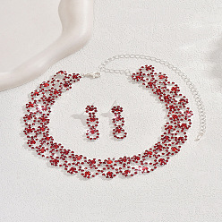 Светло-сиамский Комплект из ожерелья из сплава со стразами и серег-гвоздиков, кольцо, серебряные, Light Siam, 290 мм и 40 мм