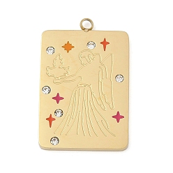 Дева 304 из нержавеющей стали стразы подвески, созвездия тема, золотые, Дева, 27.5x17.5x2 мм, отверстие : 1.8 мм