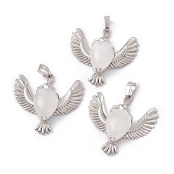 Хрусталь Природного кварца хрустальных подвесок, подвески из горного хрусталя, амулеты птиц, с латунной фурнитурой платинового цвета, без кадмия, без никеля и без свинца, 36~37x37.5~38.5x9~9.5 мм, отверстие : 7.5x5 мм