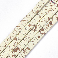 Light Yellow Spray Painted Non-magnetic Synthetic Hematite Multi-Strand Links, For Tile Elastic Bracelets Making, Square, Light Yellow, 5x5x2mm, Hole: 0.6mm, about 80pcs/strand, 15.7 inch