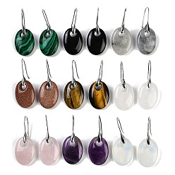 Смешанные камни Натуральный & синтетический смешанный камень болтается серьги, с латунными крючками для сережек, без кадмия и без свинца, овальные, 43x18 мм