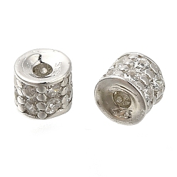 Платинированный 925 Прозрачные бусины-проставки из стерлингового серебра с микропаве из кубического циркония, колонка, Реальная платина, 3x3 мм, отверстие : 0.8 мм