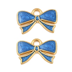 Dodger Blue 304 Stainless Steel Enamel Pendants, Bowknot Charms, Ion Plating(IP), Real 18K Gold Plated, Dodger Blue, 12x19x2mm, Hole: 2mm