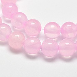 Pink Natural Green Jade Dyed Round Beads Strands, Pink, 8mm, Hole: 0.8mm, 50pcs/strand, 15.5 inch