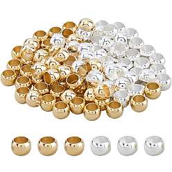Золотой & Серебряный 100шт 2 цвета латунные европейские бусины, бусины с большим отверстием, долговечный, рондель, золотой и серебряный, 5.5x4 мм, отверстие : 4 мм, 50 шт / цвет