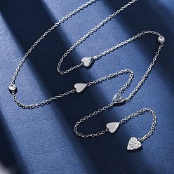 Нержавеющая Сталь Цвет 304 ожерелья-лариаты из нержавеющей стали с кристаллами и стразами в форме сердца, цвет нержавеющей стали, 15.94 дюйм (40.5 см) в длину + 57 удлинитель мм