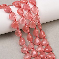 Вишневый Кварц Вишневого кварца стеклянные бусы пряди, пухлое сердце, Топ пробуренной, с бисером, 10.7~11.5x11.6~12.3x5.4~6.3 мм, отверстие : 1.2~1.3 мм, около 28 шт / нитка, 15.75'' (40 см)