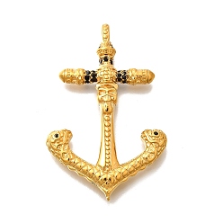 Настоящее золото 18K 316l подвески из нержавеющей стали с микропаве из прозрачного кубического циркония, лодочный якорь, реальный 18 k позолоченный, 62.5x40x7 мм, отверстие : 4.5 мм