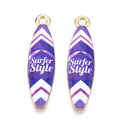 Средний Синий Шифер Подвески из эмали и сплава, стойки покрытие, очаровывать доску для серфинга, золотой свет, средний грифельно-синий, 35x9.1x2.2 мм, отверстие : 2 мм