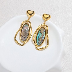 Золотой 304 серьги-гвоздики из нержавеющей стали в виде самородков, с естественной оболочкой paua, золотые, 61x25 мм