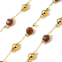 Камень с Пылевым Золотом Круглые ограненные цепочки из бисера ручной работы из золота, пайки, с латунной бисера, долговечный, с катушкой, золотые, 6 мм, около 32.81 футов (10 м) / рулон