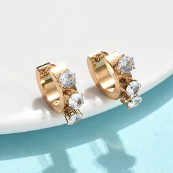 Золотой Серьги из 201 нержавеющей стали, с 304 штифтом из нержавеющей стали и стеклом, вакуумное покрытие pvd, Кольцевая форма, золотые, 15x5 мм