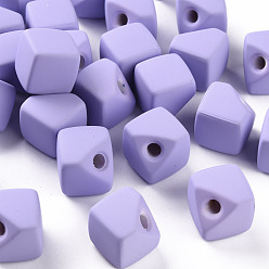 Lilas Perles acryliques, de Style caoutchouté, la moitié foré, cube d'espace, lilas, 13.5x13.5x13.5mm, Trou: 3.5mm