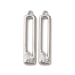 Платина Латунные микропаве прозрачные подвески с фианитом, без кадмия, без никеля и без свинца, прямоугольные, платина, 28.5x6x3.5 мм, отверстие : 1.4 мм