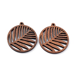 Лист Подвески из орехового дерева, вырезанные лазером, полые прелести, неокрашенными, лист, 33x30x2.5 мм, отверстие : 1.5 мм