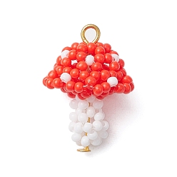 Красный Бисер бисерные подвески, с железной петлей, подвески-грибы, красные, 25x17 мм, отверстие : 2.5 мм