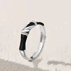 Черный Кольца для пары из бамбукового сплава с эмалью и кристаллами в виде страз, платина, чёрные, внутренний диаметр: регулируемый