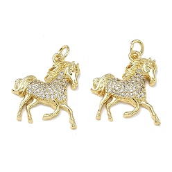 Настоящее золото 18K Латунные микропаве прозрачные подвески с фианитом, лошади прелести, стойки покрытие, долговечный, реальный 18 k позолоченный, 20x18x3.5 мм, Перейти кольцо: 5x1 мм, 3 мм внутренним диаметром
