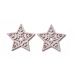 Antique White Undyed Wood Pendants, Star, Antique White, 62x64x2.5mm, Hole: 1.2mm
