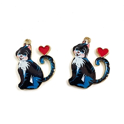 Черный Подвески из эмали и сплава, кошка с сердцем, платина, чёрные, 25 мм