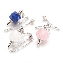 Смешанные камни Биолокационные маятники из природных драгоценных камней, с латунной фурнитурой платинового цвета, многоугольник, граненые, 230 мм, отверстие : 1.6 мм