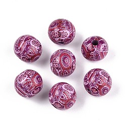 Серо-розавый Бусины из дерева схима в богемном стиле с принтом, круглые, увядшая роза, 14.2~15x16~16.5 мм, отверстие : 3.7~4.3 мм